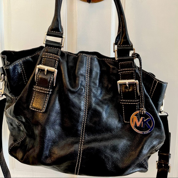 COPY - NO STRAP 🔳MICHAEL KORS🔳 Rich Black Leather MK bag - Picture 1 of 10